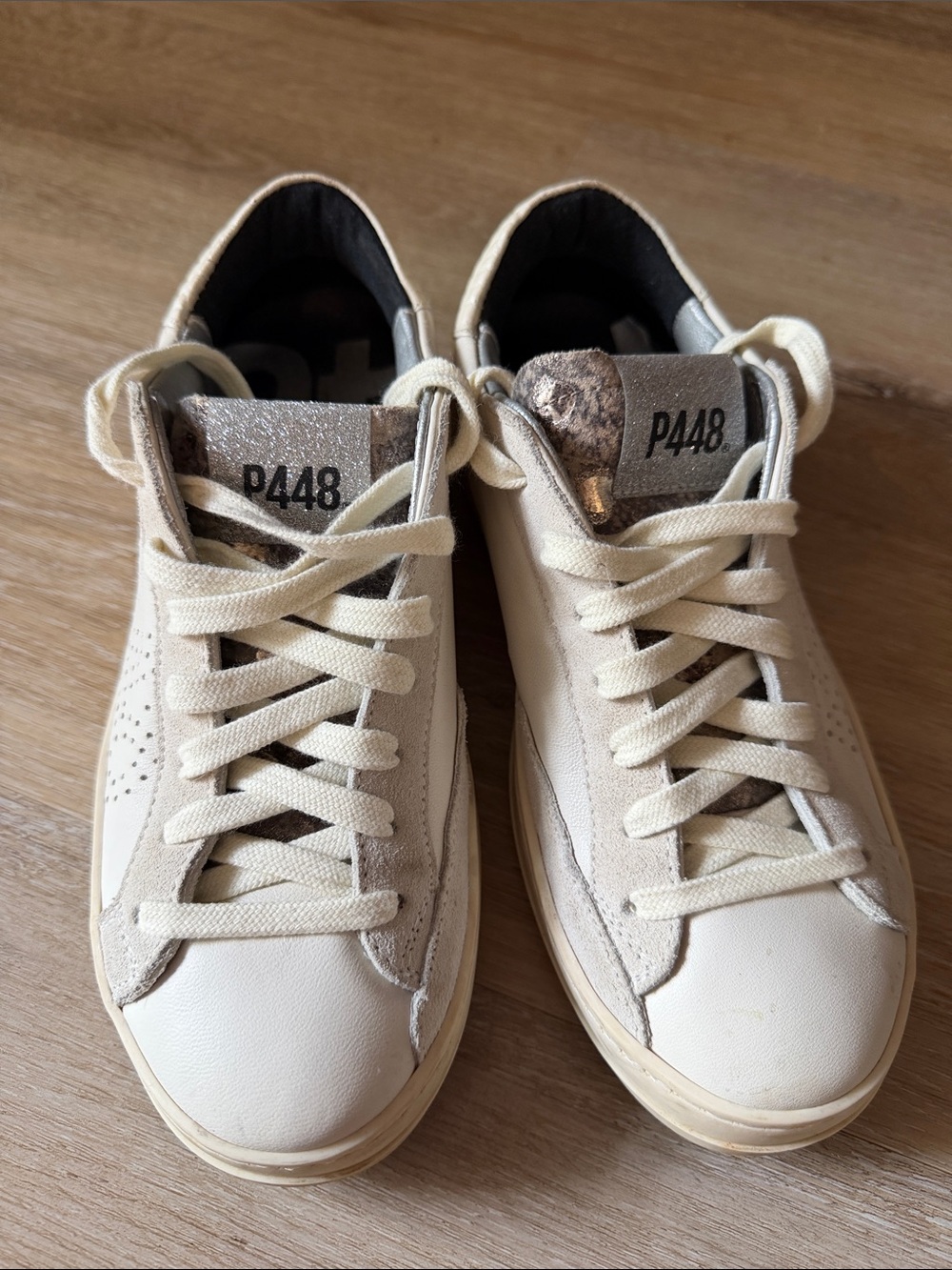 P448 Cream Low-Top Leather Sneakers for Women